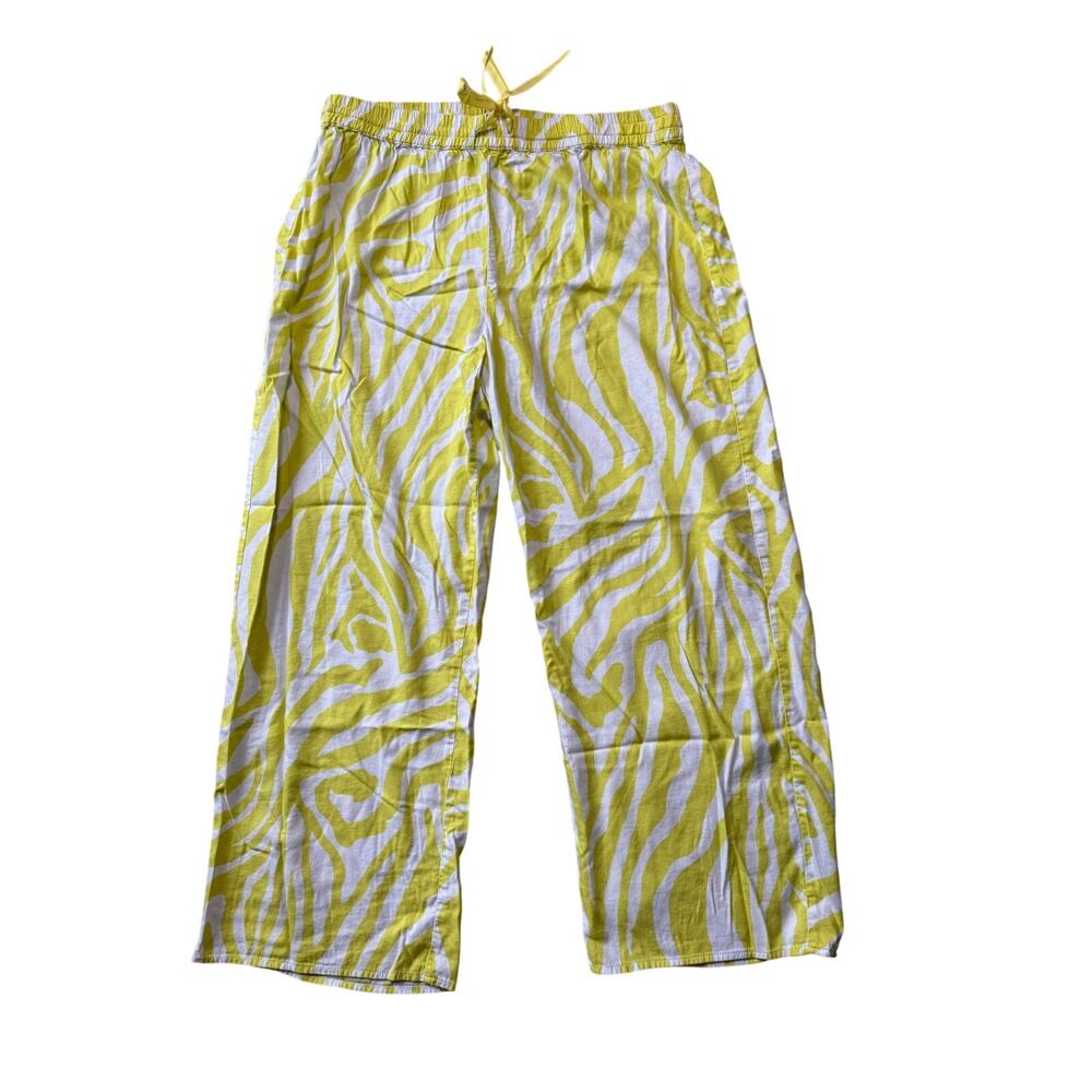 By Anthropologie Zebra Print Wide Leg lounge Pants Womens Size L Lime Green